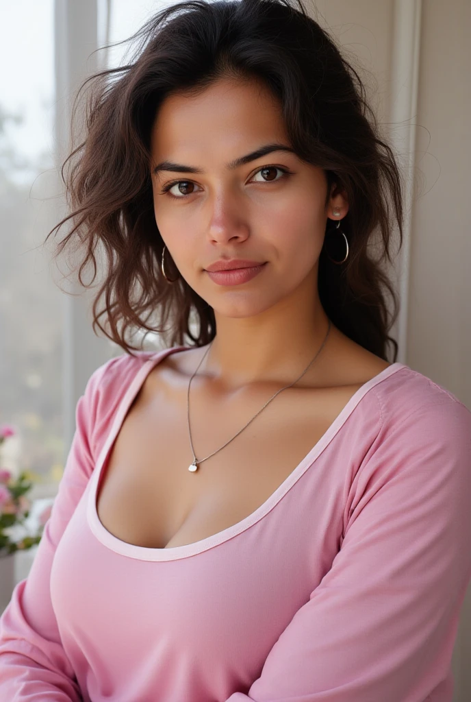 masterpiece, masterpiece, top quality, best quality, realistic, unity, 8k wallpaper, official art, very detailed CG unity 8k wallpaper, (realistic: 1.4), super detail, high resolution, super detail, amazing, fine detail , film lighting, (brown|black hair:1.4), medium hair, (reality skin:1.2), (light brown skin:1.2), beautiful details, eyes and face are very detailed, beautiful eye details, huge file size, Ultra detailed and beautiful, dark eyes, model shot style, smiling.