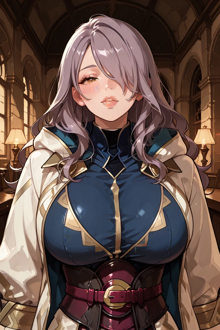 (masterpiece, best quality:1.2), 1girl, solo, tiara, silver hair, red eyes, cleavage, (30 years old) , woman, long hair, beautiful, masterwork, ultra high res, ultra detailed, super fine illustration, cg unity 8k wallpaper, perfect eyes, ultra detailed beautiful face, perfect hands, adult, black cape, gleaming skin, oil skin, shiny skin, sweat, lips, crown braid,  jewelry, necklace, long sleeves, ring, covered navel, lips, dress, 