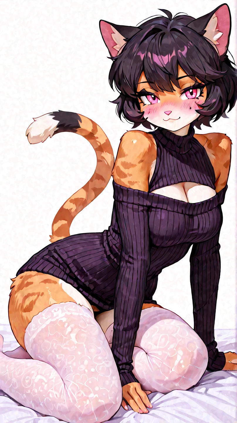 una tigre rubia con vestido mas ajustado de trabajo negro y curvas