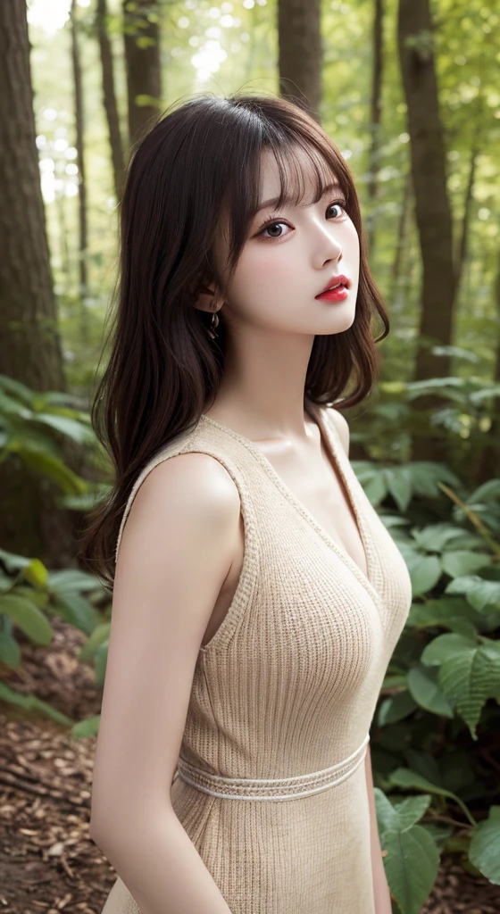 ((Best quality, 8K, masterpiece:1.3)),1girl,18 years old,Asian,Real texture:1.3,(Background blur:1.3),Dress Up,Tall and slender figure:1.2,(Hot summer weather),(garden:1.3),Highly detailed face and skin textures,Exquisite eyes,Long eyelashes,Double eyelids,Skin Whitening,happy,Big breasts