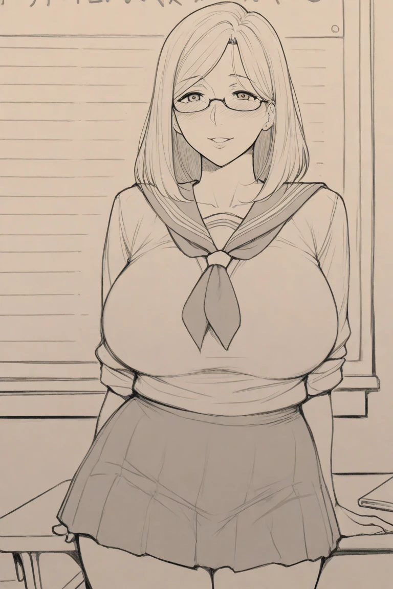 score_9, score_8_superior, score_7_superior, sauce_anime,
Seto Yuki Amamori, amamori, Long Hair, Monochrome, grayscale, Glasses, Large Breasts,
skirt, bow, , hair bow, tie, No sleeve, shirt, collared shirt, belt,
indoor, classroom, I had already finished, smile,
View your viewers, alone, Dutch Angle, Cowboy Shot,