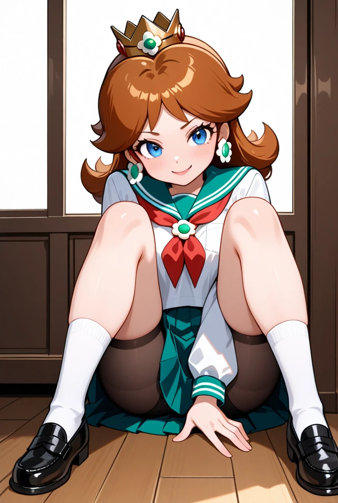 masterpiece,best quality, 1girl, school uniform, sitting on chair, cross leg, class room,show bare feet ï¼Sole of foot