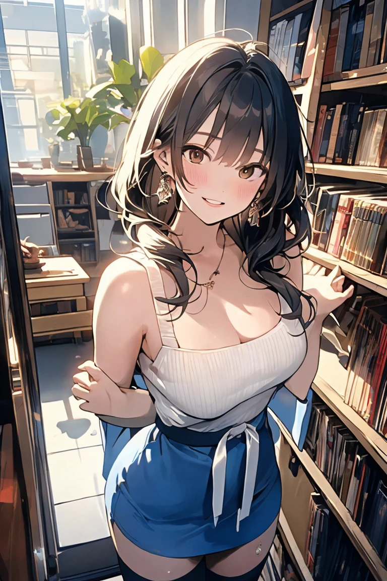 mastute piece,Best Quality,insanely detailed,8k cg,nsfw,
(shoot upper body:1.3),
(1girls:1.3),standing,looking at viewr,body in front,both arms behind back,(bookstoreの店員:1.3,light green apron),(bare breasts:1.1),(bare nipples:1.1),
BREAK,
blush,shy,(ecstasy face),(trembling:1.2),BREAK,(blue hair:1.2),
BREAK,
perfect breasts,perfect teats,(open mouth:0.9),(large breasts:1.2),
(bookstore)、