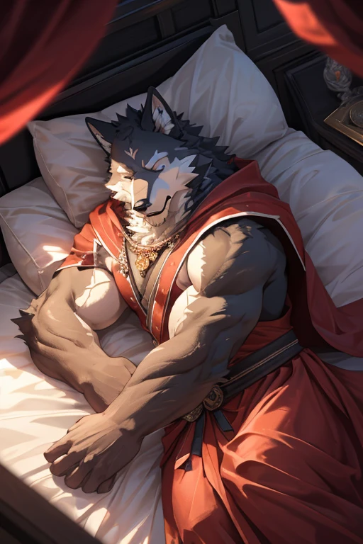 (masterpiece),(highres),(intricate details:1.4),extremely detailed,(illustration:1.2),8k,photorealistic,exquisite,,aged,elder male wolf ,muscular,(bishop :1.7),(Ancient Greek mythological style;1.8),(loose white robe:1.6),manhood,safeguard,(white hair:1.3),long hair,long white beard,scar,(badly damaged),(sacrifice),hurt,broken body ,(bulging crotch:1.8),(homosexual),(naked upper body:1.7),(a serene face:1.9)