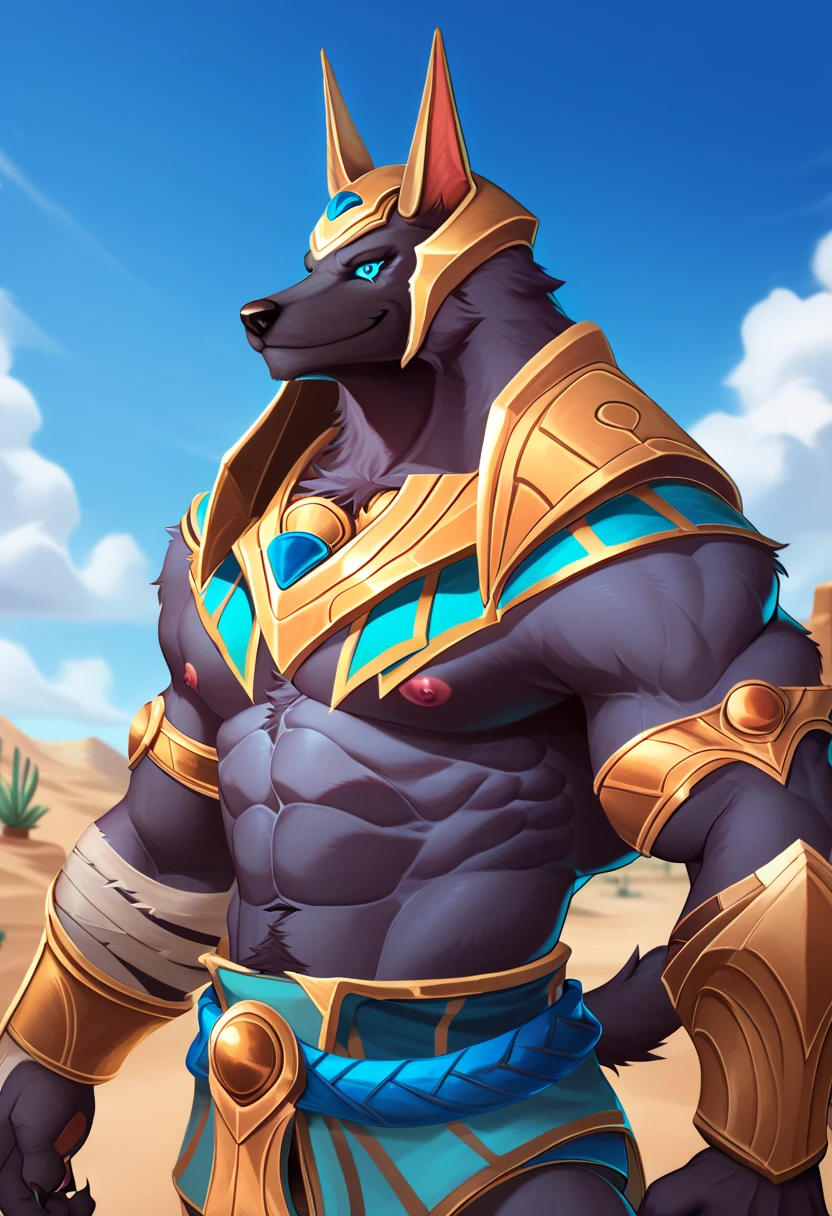 Nasus,League of Legends,Nasus,League of Legends,male,dog,aldult,alone,4K,best quality,looking at the audience,,hairy body,No clothing,Upper body exposed,bare chest,Hairy chest,furry tail,pink nipples,chest muscles,Six-pack abs, biceps, ,anatomically correct,Delicate fur,pride,soft shadow,Majestic detailed face,High quality eyes,blue eyes,black pupils,Sharp eyes,Grandiose,brave,Confident smile,Strong,mature,swimming trunks, macro in city