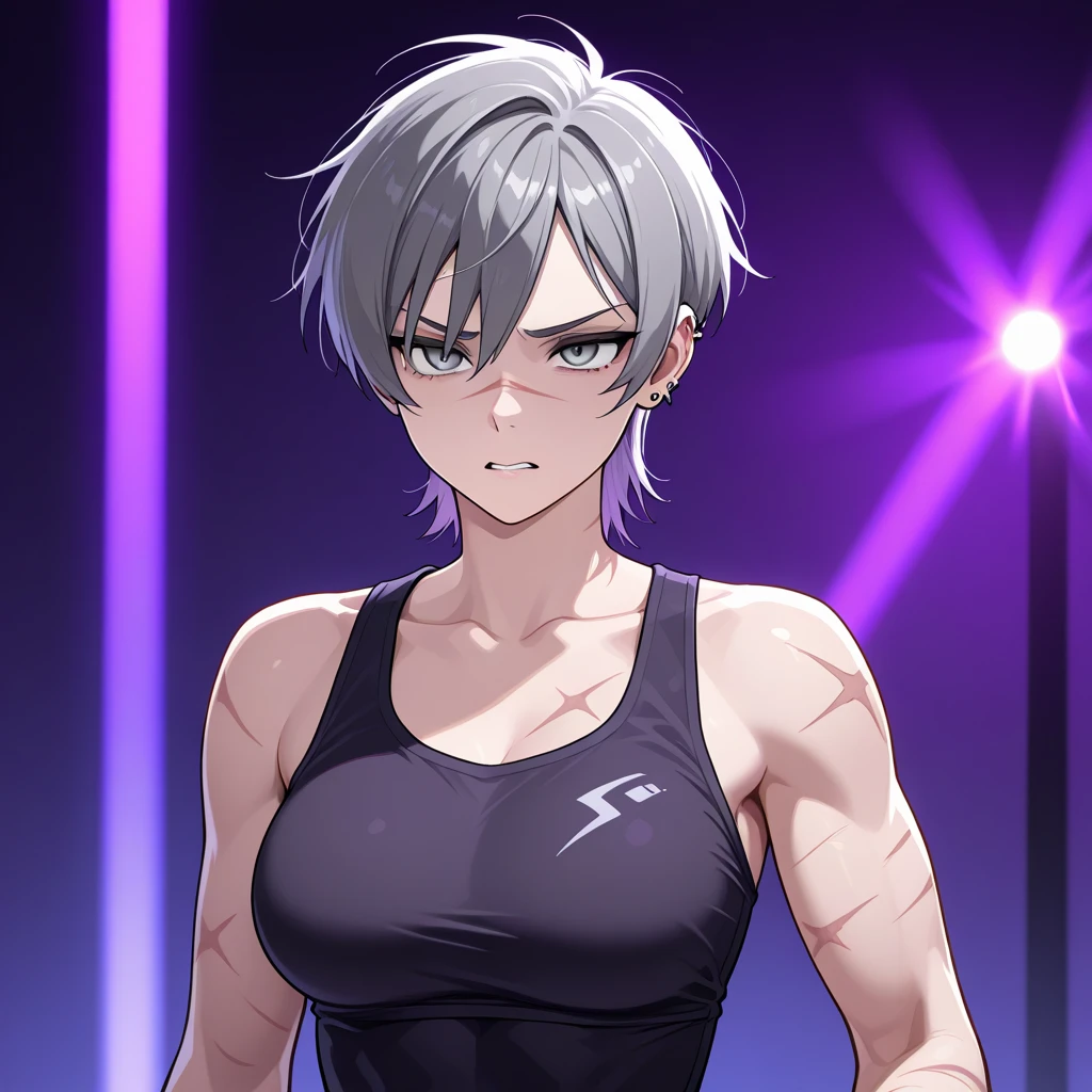 Buff brown-haired Russian female wrestler with Mohawk, in white bra and white cotton high cut panties, anime art style, intricate details
