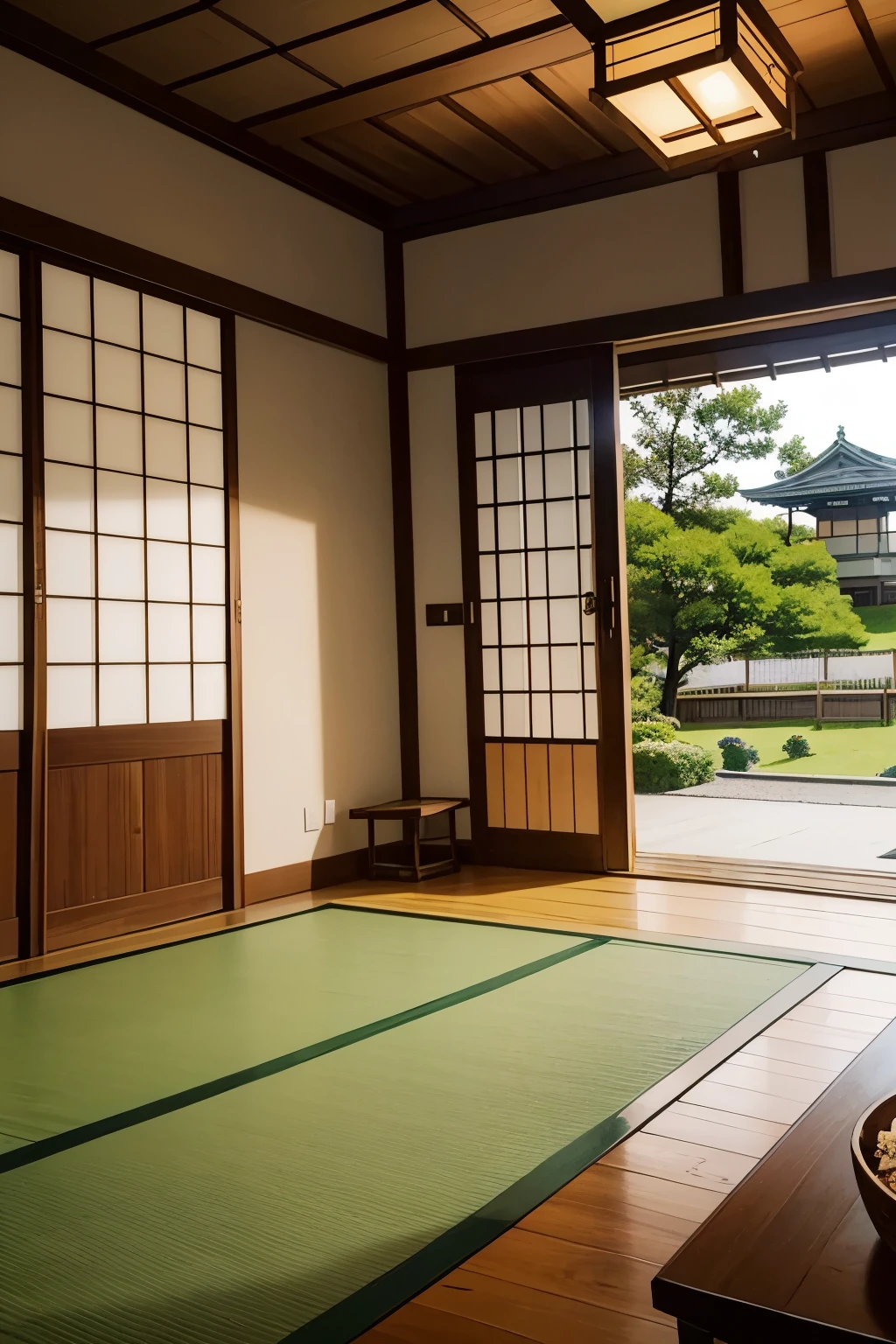 interior of an old Japanese house, interior of a traditional Japanese house with a garden in the background,  of , traditional Japanese wooden house, Japanese house interior