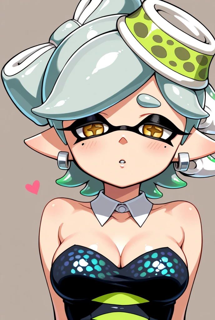 (masterpiece, best quality:1.2), cowboy shot, solo, 1girl, marie, expressionless, closed mouth, looking at viewer, own hands together, tentacle hair, brainwash visor,purple eye,shirtless,porn,pussy