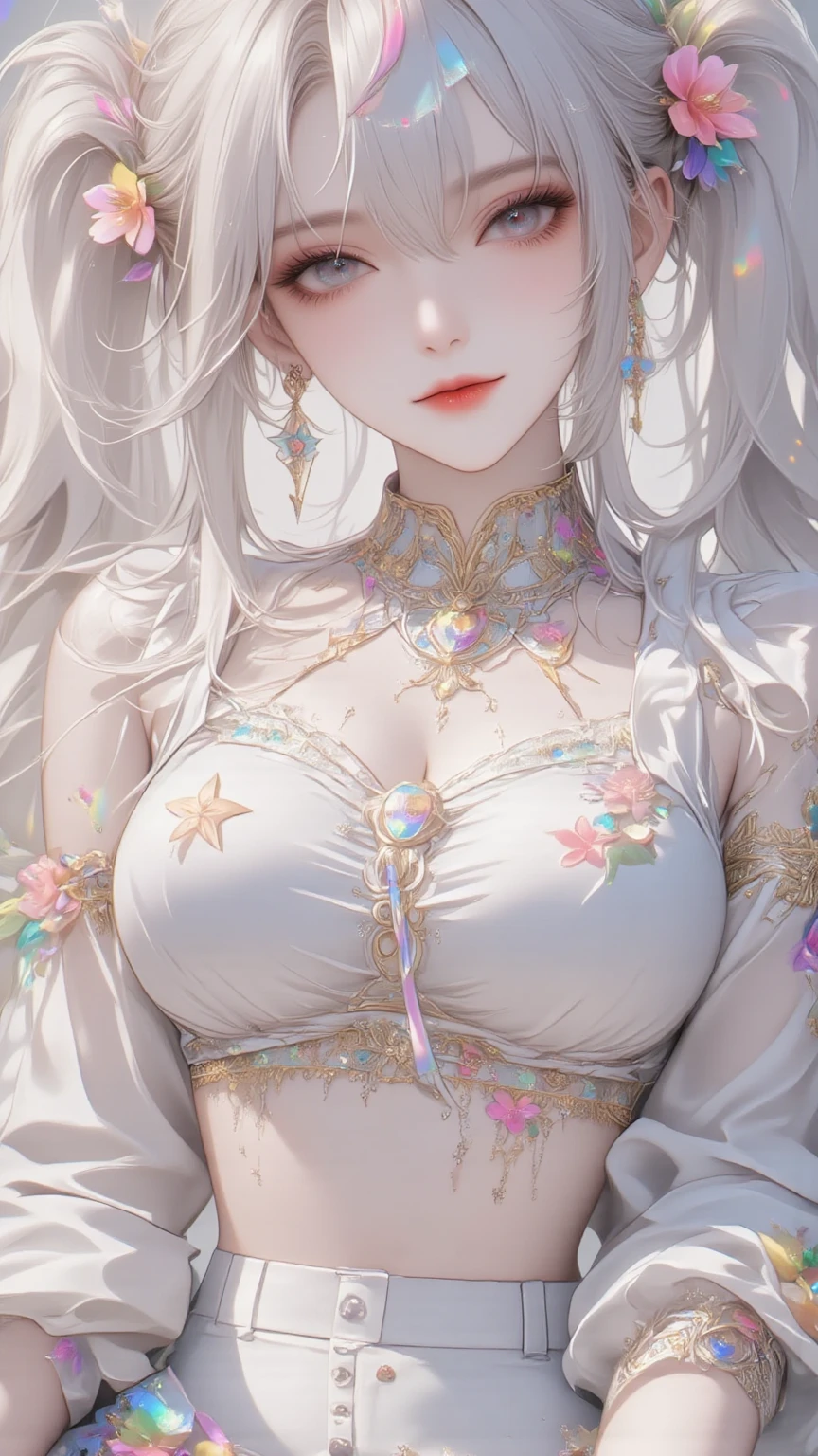 (photorealistic:1.4), (masterpiece, sidelighting, finely detailed beautiful eyes: 1.2), masterpiece*portrait, realistic, 3d face, glowing eyes, shiny hair, lustrous skin, solo, embarassed, (midriff),
