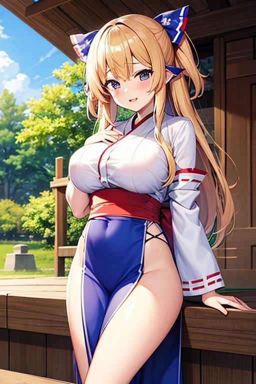masterpiece, best quality, beautiful art, high resolution, well formed hands, body and fingers, 1 woman, solo, Lumine, blonde , full body picture, grown up, adult, large and rounded breasted, cleavage, hair ornament, wearing a Tyris Flare outfit , white_bikini, full body, sexy and skimpy bikini, gorgeous hips, legs and thighs bouncing breasts, doing exercise, warming up, working out, sexy and captivating training, smiling joyfully and happily , looking at the viewer, panties peek, sweating , bouncing breasts, t back thong, training montage session, beach environment