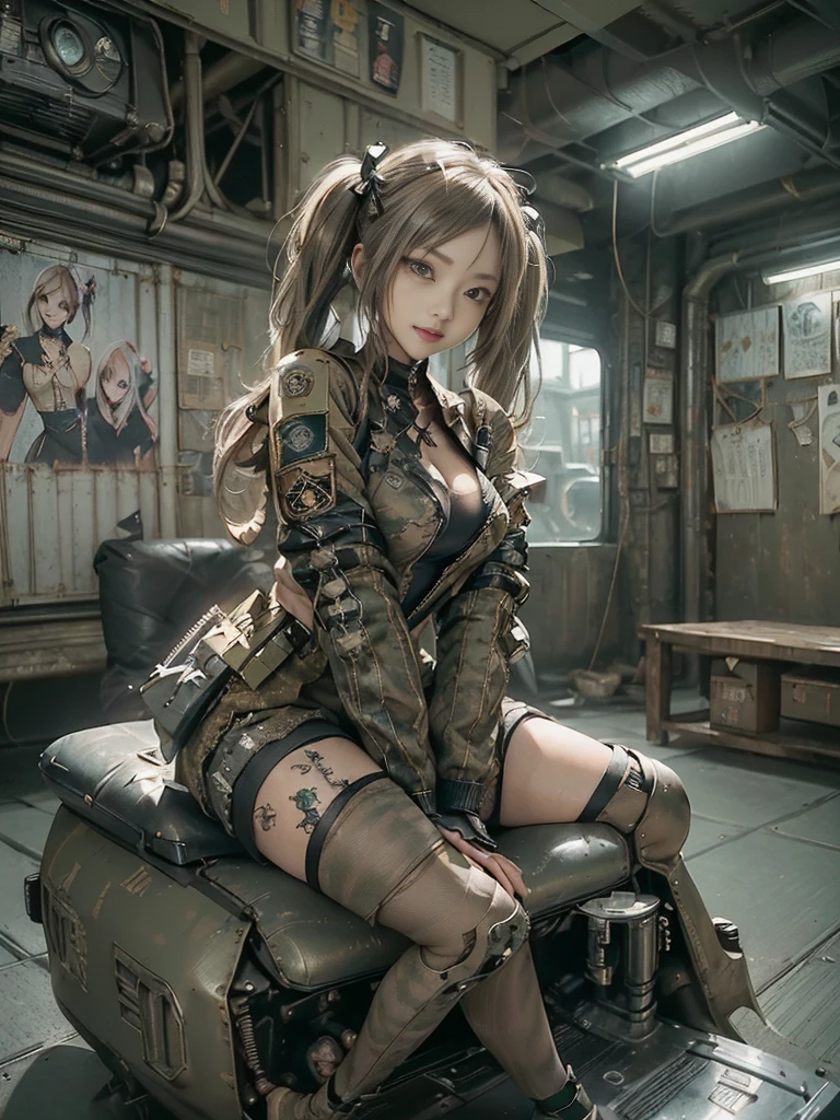 Un primer plano de una mujer con un traje verde con una pistola, Cammy street fighter character, extremadamente detallado, Modelo IG, hyper detailed, porcelain skin, hyper sexual, full cameltoe defined, erect nipples defined, red combat boots, revealing a little nipples, perfect defined cameltoe, hyper wet clothes, feet standing on a concrete flor --auto