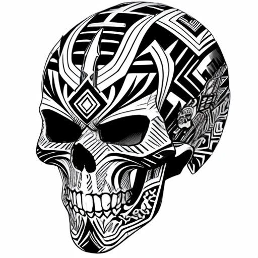 flower skull octopus in inlay art style
