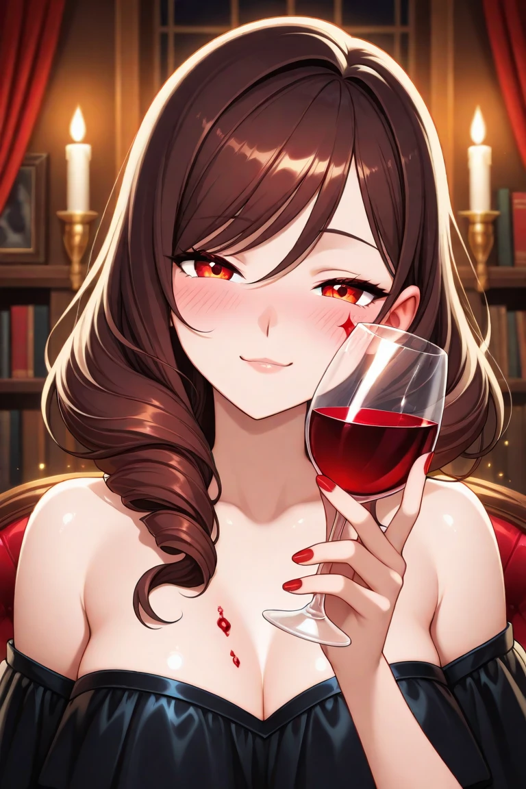 long black hair, straight hair, perfect body, sexy woman, brothel worker, purple eyes, mature, 25 years old, inside brothel, white elegant sexy night dress, wine glass and bottle on the back , fantasy prostitute, night, seductive, dark room lighting, medieval inn bedroom, lustful, kneeling, man pov, closed mouth, swallowing