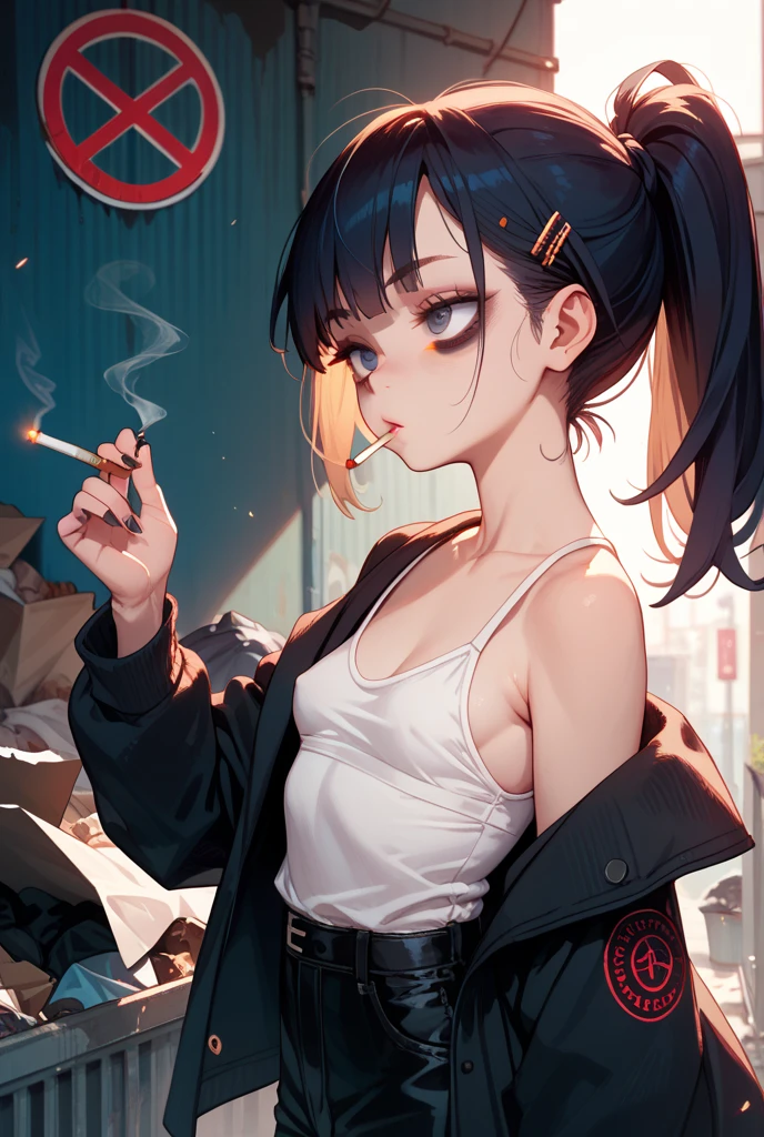 (masterpiece:1.2), best quality,PIXIV, smoking girl,Shiroko white,