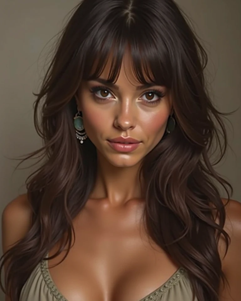 *8K masterpiece, Highest quality, Official Art, (Beauty and aesthetics: 1.3), Very detailed, realistic, Realism, photoRealism, photo-realistic, high contrast, (photorealistic:1.4), (perfect female figure), 8k high definition detailed realistic, (best quality, masterpiece:1.2), best quality, highly detailed, 1girl, looking at the viewer, upper body, from front, small breasts, brown hair, purple eyes, tan skin, smile, slender