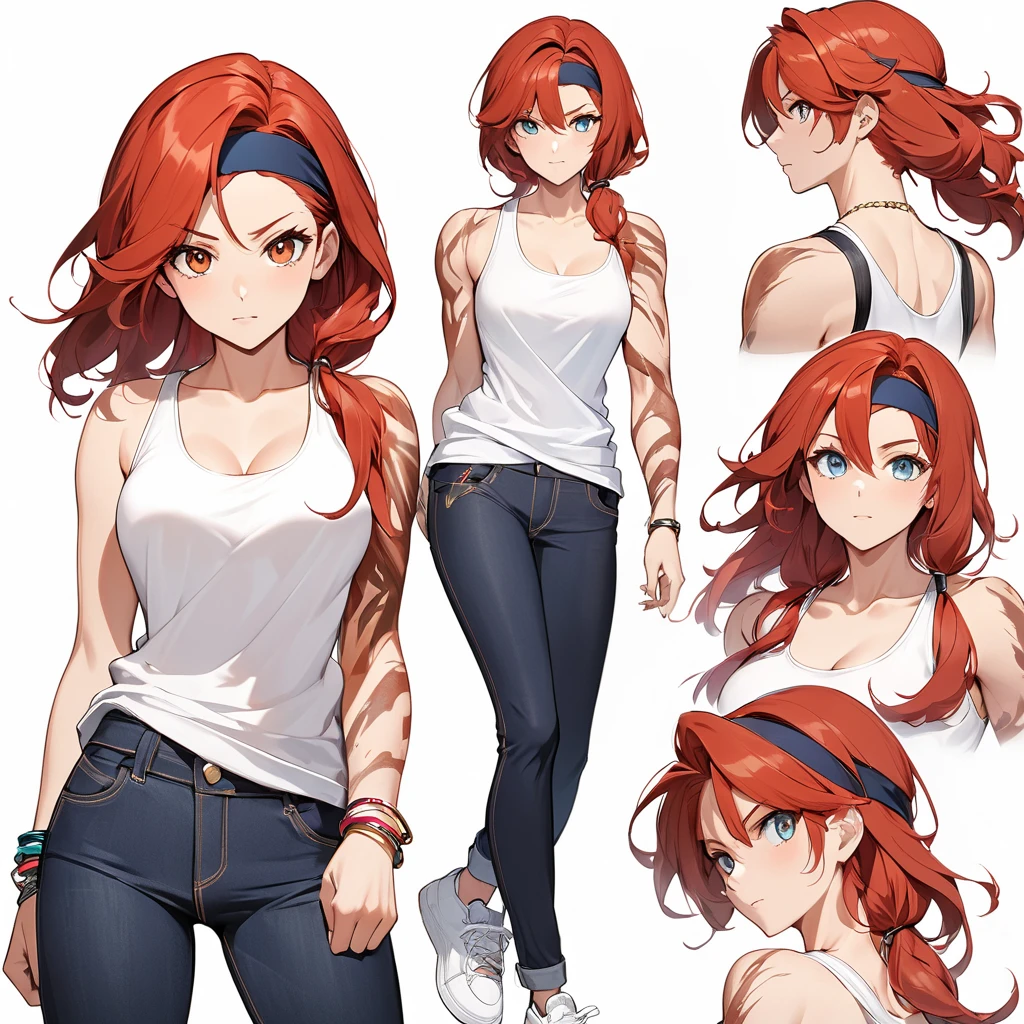 a cute, red,-haired, anime-style boy in multiple poses and expressions