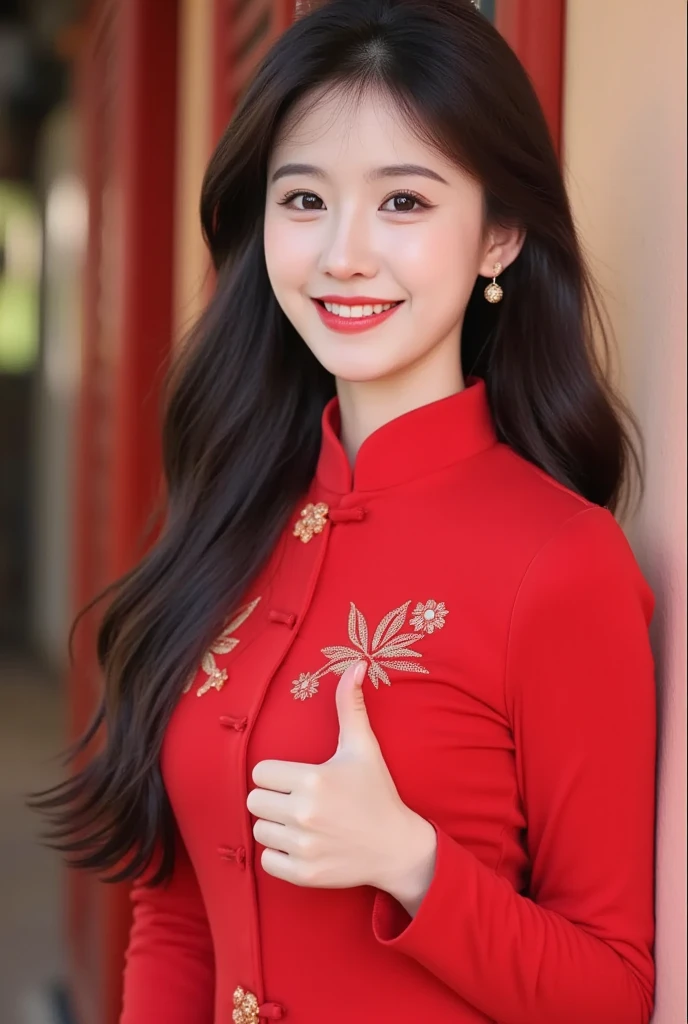 ulzzang-6500-v1.1,(masterpiece, best quality:1.3),(Top image quality,8K:1.3),realistic high-quality photos,Top quality,real, Reality, 8K, Japanese, Delicate and beautiful girl,Very good atmosphere,Eyes sparkling,20 years old, Attractive eyes and moist lips,Black long hair,(Smile:1.3),Facial details,Detailed description of facial features ,Fine details,Detailed description of hair,My body is bumpy,Detailed depiction of hands,Detailed clothing,Perfect face,4 fingers and 1 thumb:1.3),Orthognathic,Necklace,Ear drops, masterpiece,extremely close to reality,(full-body shot:1.5),Best image quality,best quality,Endless details,(((Beautiful pattern embroidery Chinese dress 1.3))),((White cheongsam))),(Courtyard Scene:1.3),laughter, Thin waist, Sexy pose,A bold gesture, Long skirt with slits, Full breasts, Hair tied neatly