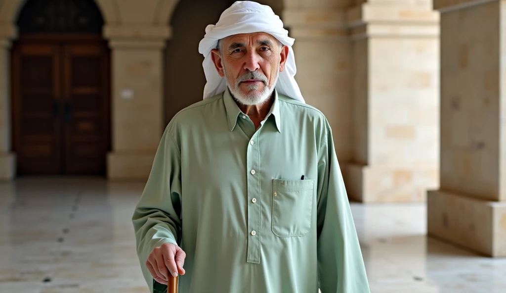 Make this photo look realistic and detailed, afared old man with black hat and wearing a white shirt and a white scarf in arm, 6 0 years old man, a colorized photo, very detailed potrait, realistic portrait photo, close up potrait, profile portrait, very detailed face, very realistic face, very perfected face, very detailed clothes, very realistic clothes, very perfected clothes