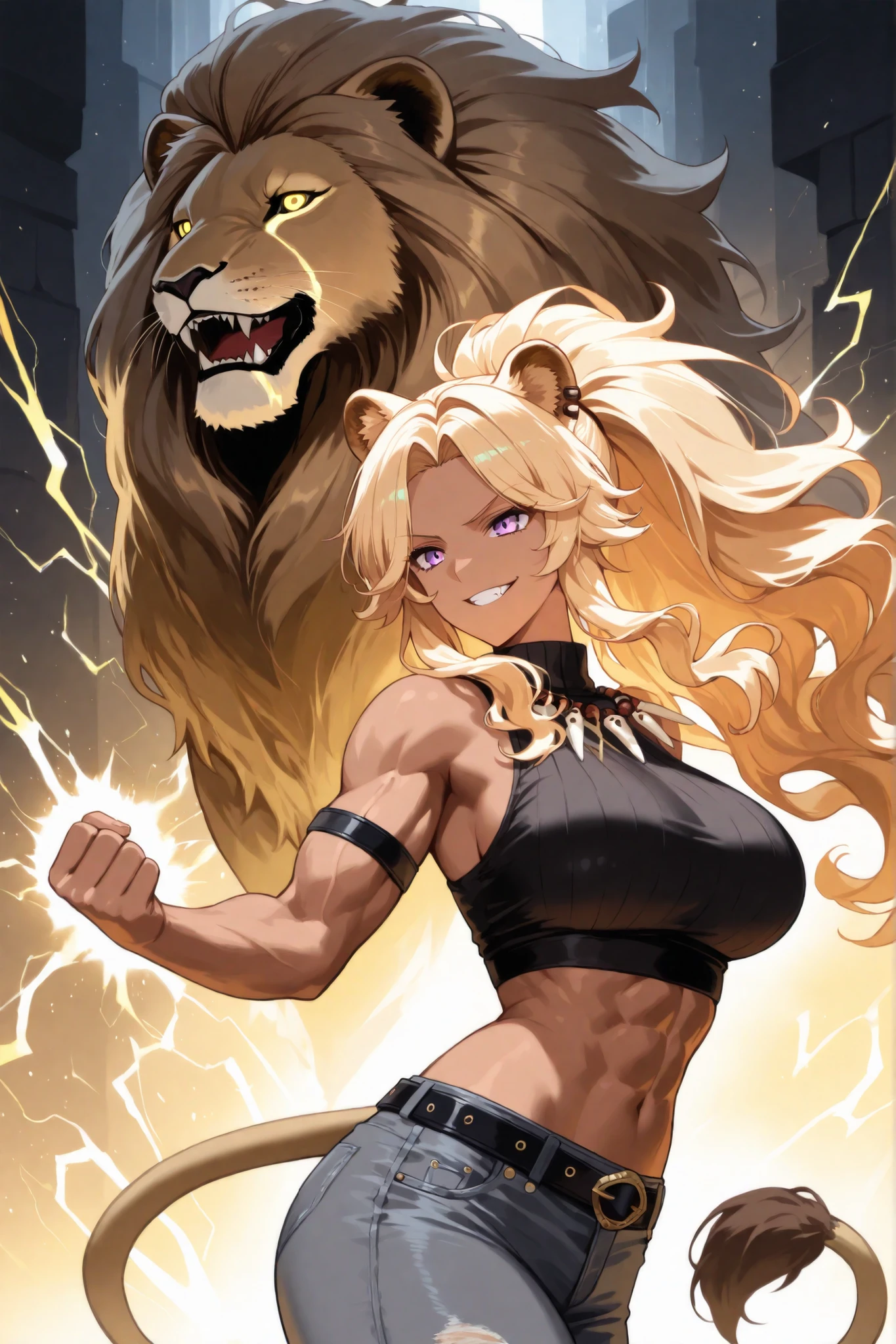 Strong and beautiful half-lion woman