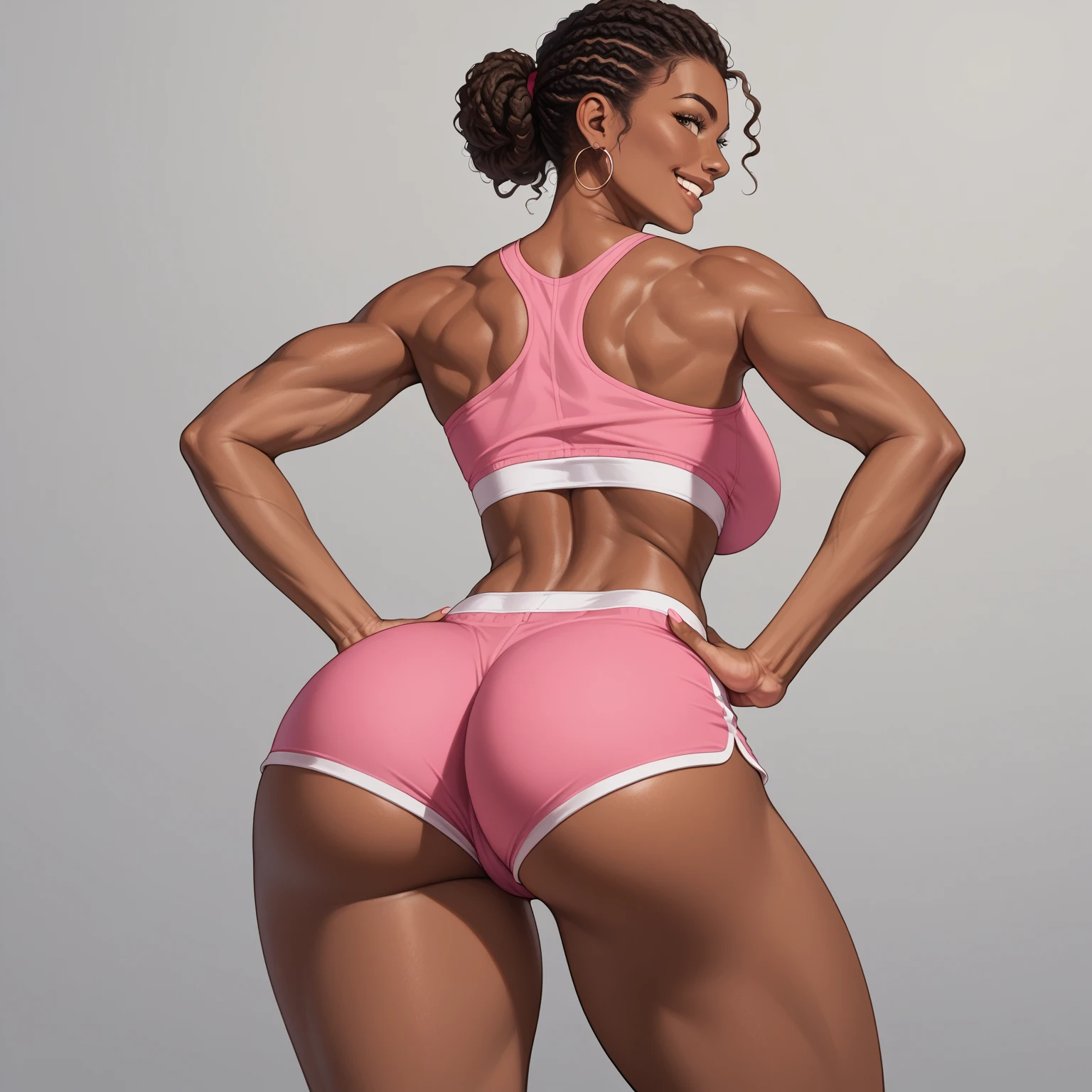 (dynamic photograph of a 16 year old Melanesian woman), (slim top, skimpy G-string, MMA gloves), (((straight non curly hair))), (highly detailed face:1.4), (muscles:1.3), (background inside light, bright, private gym:1.1), (8k, uhd, dslr, high quality, cinematic lighting, bokeh), (dramatic, award winning photography, incredible masterpiece:1.3), (((sexy sultry stare and smile at camera:0.8))), close up, ((she is ready to dominate you:0.7)), ((beautiful feminine face)) she is a champion MMA fighter, ((show ass))