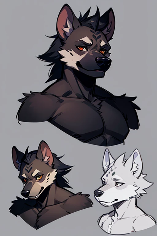 two different views of a woman with a very big breast, with pointy ears, long pointy ears, commission for high res, pointed ears, pale pointed ears, pointy ears, anthro portrait, fully red eyes, slightly - pointed ears, very detailed faces, furaffinity commission, fursona furry art commission