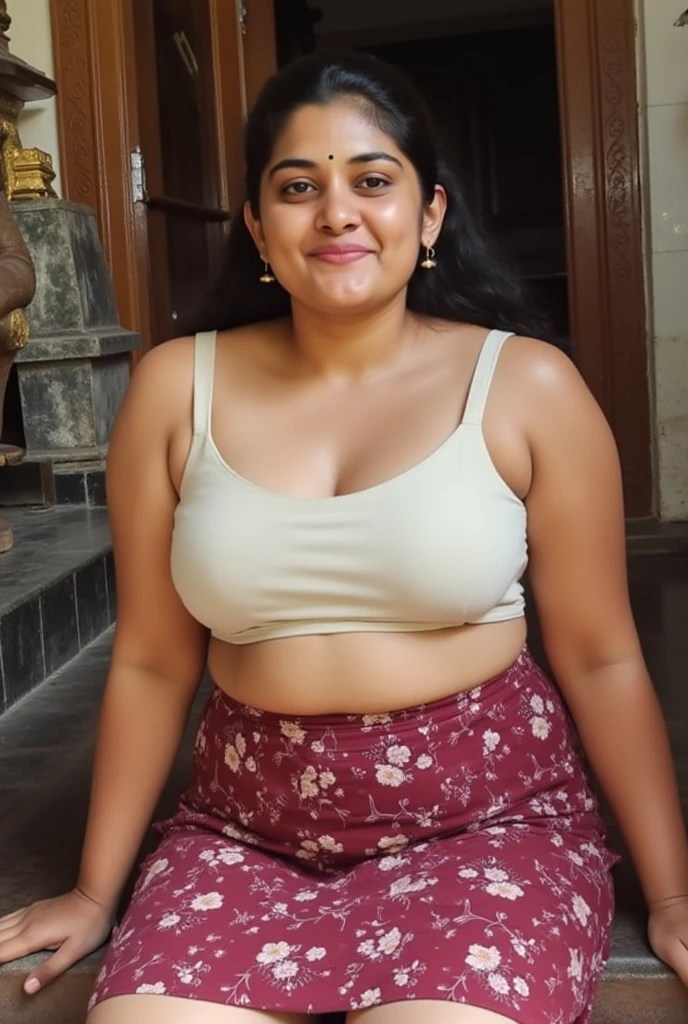 masterpiece,best quality,(photorealistic:1.4),teenage indian girl sitting across the table, dress in cute sundress, massive tits, clevage, curvy and chubby, (looking at viewer:1.2), French twist,smile,(from front and facing viewer:1.2), global illumination, breast rest, breats on table, upper body, (diffused lighting:1.3), no harsh shadow on face