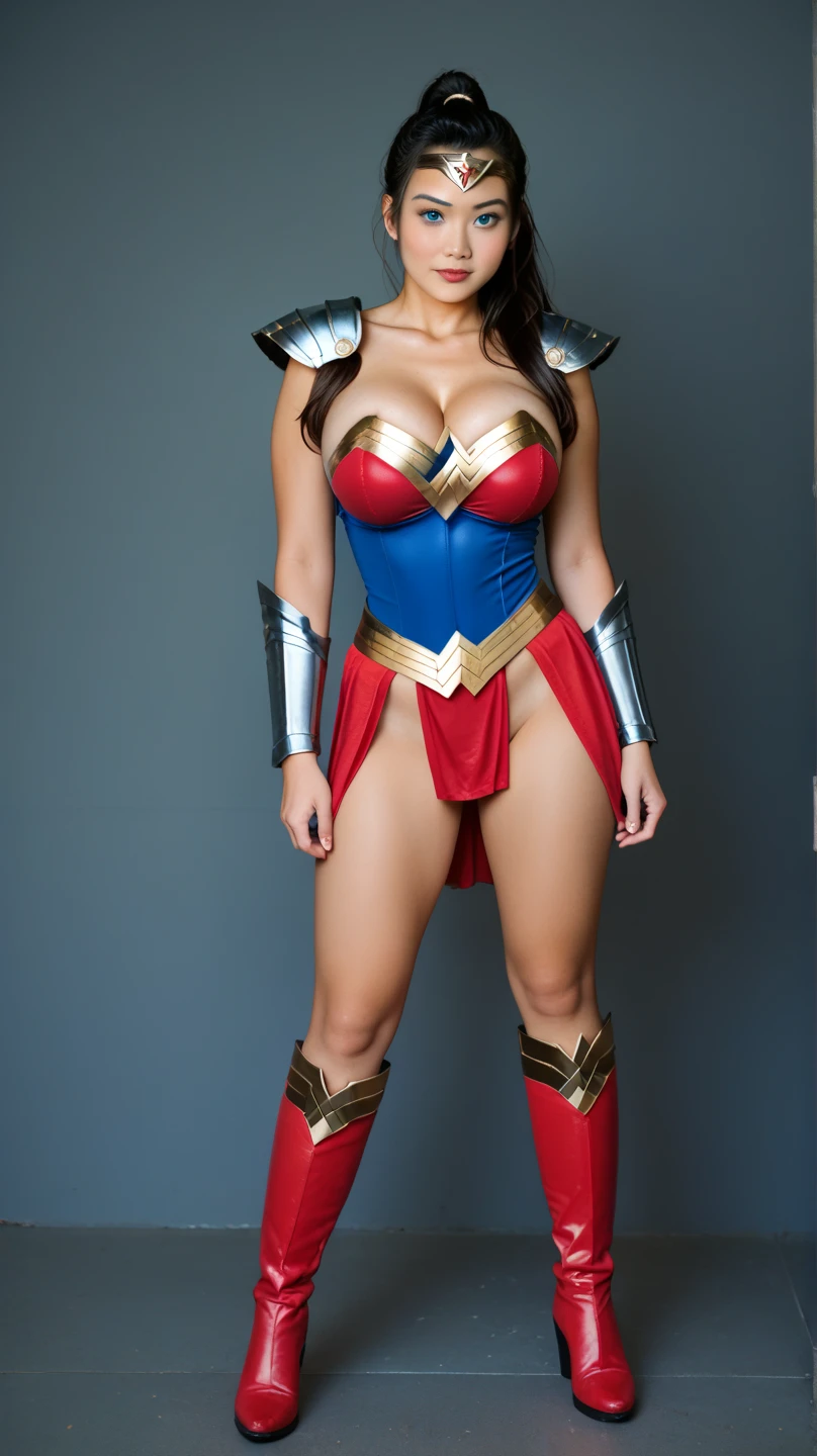 one woman, wearing a hot wonder woman outfit, posing (((huge body, huge hips, huge breasts, hourglass body,)))