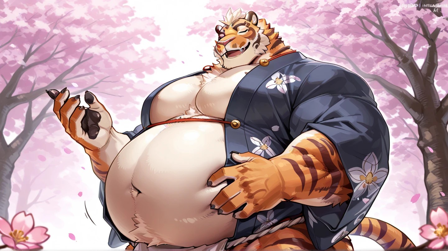 solo, female, anthro (cheetah), by tritscrits, (by botch:0.7), digitigrade, digital artwork, cheetah tail, mature female, sexy, ((detailed background)), golden yellow fur, looking at câmera, Female cheetah, fat, fat belly, fat thighs, fat arms, lovehandles, silver eyes, golden yellow fur, black cheetah markings, kimono, silver earrings, silver bracelets, silver rings, silver necklaces