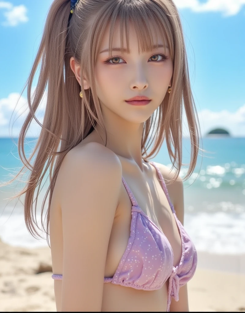 masterpiece, 4k, Bokeh, beautiful face, (multiple girls:1.4), Harem, group photo, (Cat ear:1.3), pink soft hair , looking at the viewer, (cow pattern bikini:1.2), sundown seashore, closeup