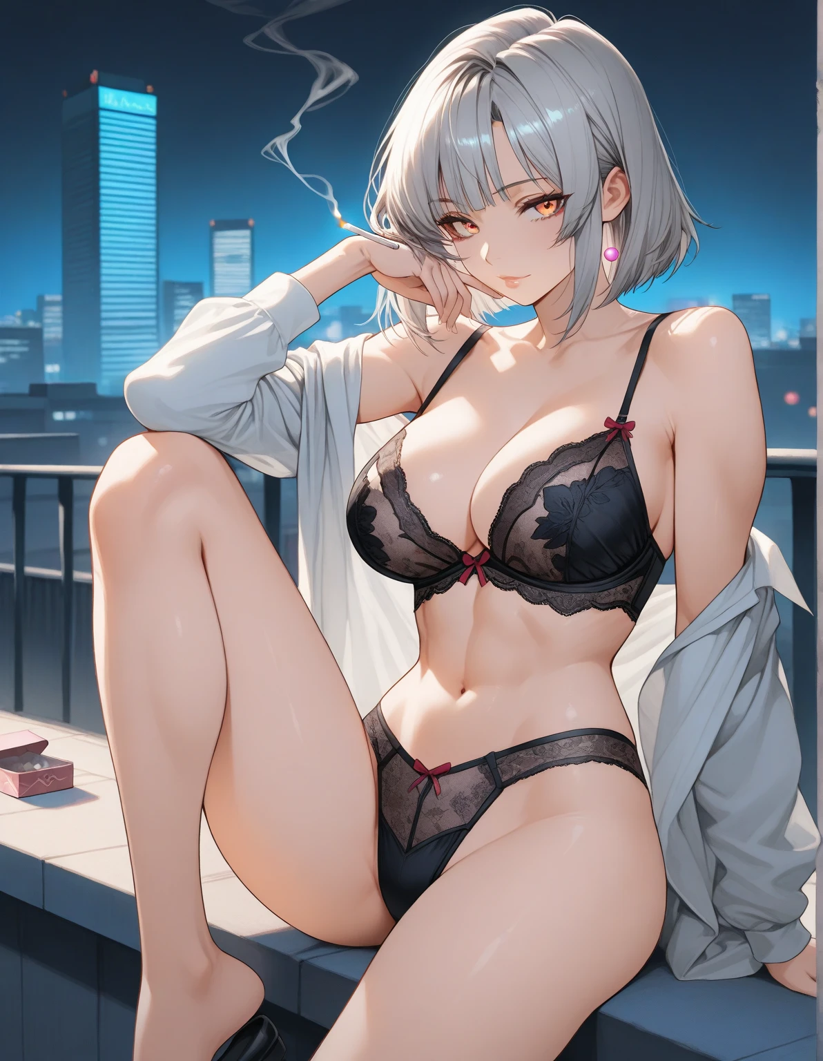 ((Anime girl with big posing in hotel bathroom)), (Night view))), (Twin tails)), (Wearing a bathrobe with the chest wide open))), ((Hands on the chest of the bathrobe))), ((Barefoot)), ((Perfect style)), ((No bra)), (Sheer bathrobe)), Seductive anime girl, best anime 4K wallpapers, perfect gray hair girl, charming anime girl, 4k anime wallpaper, 4k manga wallpaper,, detailed digital anime art, best girl of anime, beautiful anime girl, detailed anime artwork, beautiful charming anime woman