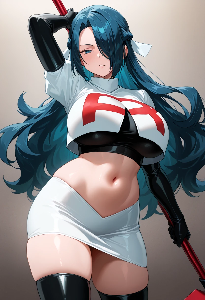 1girl, aegir \(azur lane\), azur lane \\\\\ masterpiece, best quality, very aesthetic, absurdres, newest \\\\\\ sportive body, \\\\\\ by nyantcha,,by cutesexyrobutts,by khyle ///// white hair with a single prominent red streak, black horns, yellow eyes, , white (nurse outfit:1.2), skirt, , white pencil skirt, nurse cap, , , a red cross on the cap, standing, (white background:1.2), hands crossed under breasts, rating general