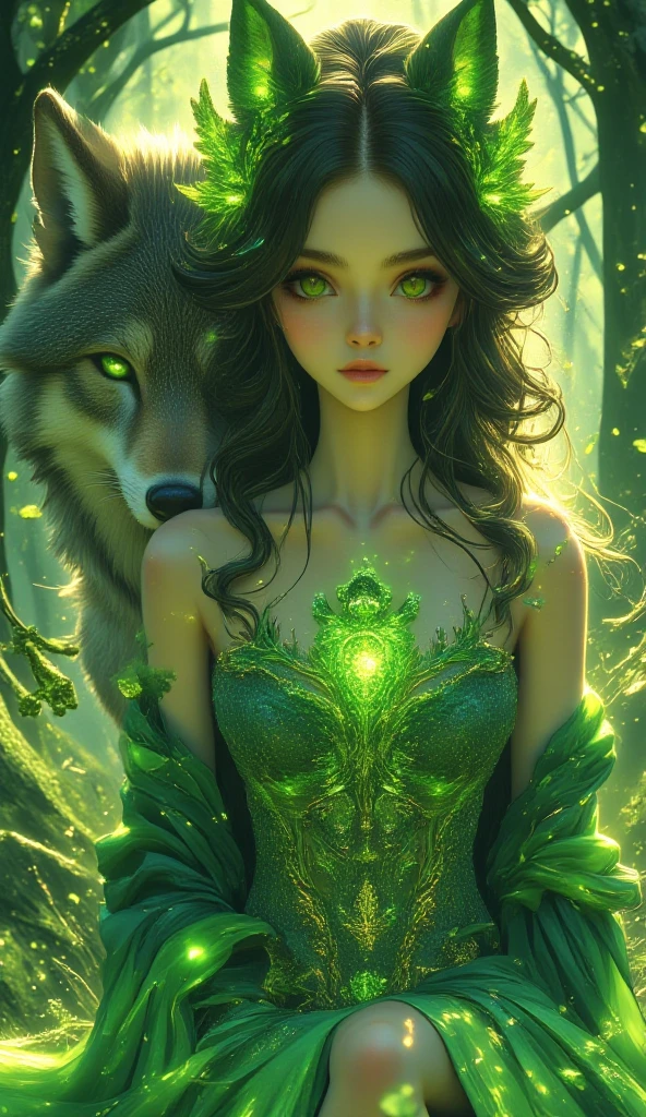 Fox of the Valley,Fox Spirit,New generation dancer,Mysterious forest green light,Lightly brush the hair ends,Ultra-fine close-up,Gentle side profile,Eyes as deep as a well,Light mist in the forest,Fox Half Body Picture,Mysterious and smart,Extremely delicate picture,Mysterious low saturation green light,Overall dim lighting,Green and blue interweaving,Digital Art Style 12K Ultra HD。