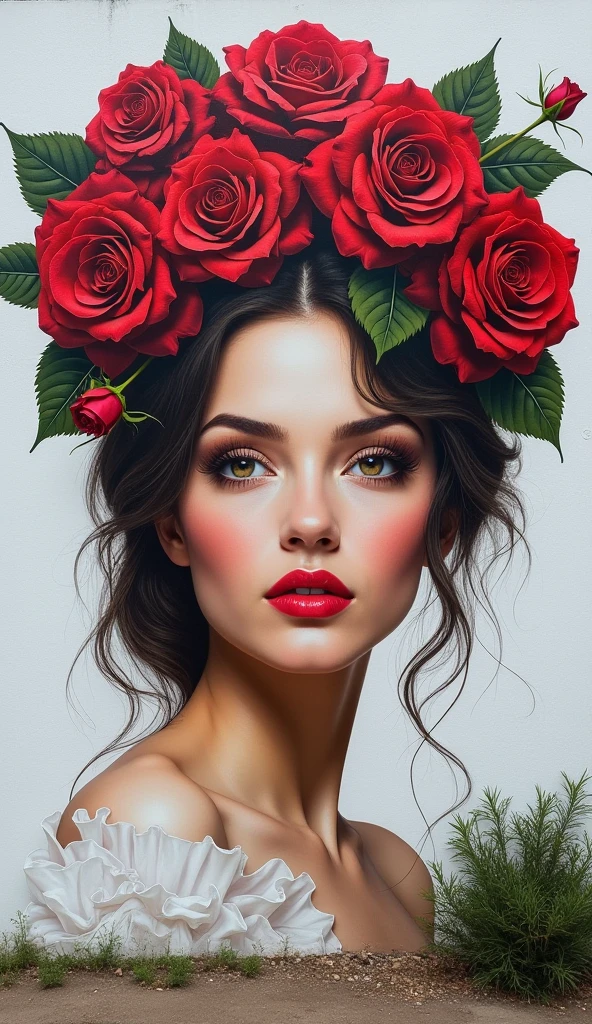 work of art, oval initial art with red carnation flower, downtown, rich and colorful splash art, to tear down, tropical fruits, magical, Stylized abstract portrait of a beautiful girl，Street graffiti, White background