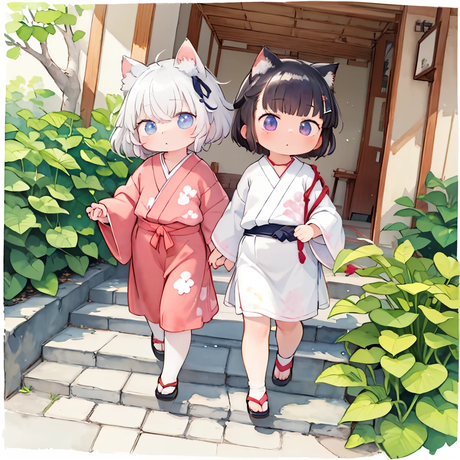 (masterpiece),(best quality),( very well detailed),( look like athletes ),((Line art)),((watercolor)),16k, wallpaper,三毛猫のvery well detailedな絵、 details 、 very well detailed猫、 Calico Cats Walking Around My Garden、 Calico Munchkins Relaxing on Stone Steps、 Ancient Japanese City Streetscape 、Cats Walking on the Promenade,sunlight filtering through the trees,another world、The creation of silence、 long hit 、 targets are small 、