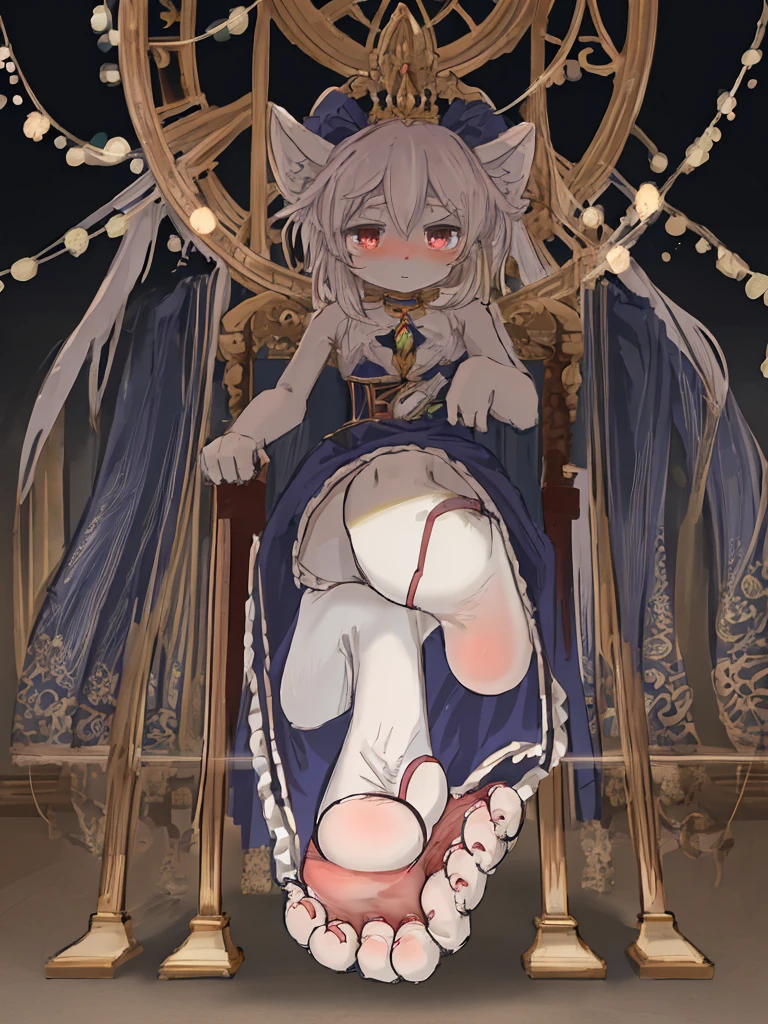 (((1 bat girl))), (((murcielago))), (((naked))), (((visible pussy))), ((sitting on a throne)), ((seen from below)), (((NSFW))), ((in a cave and surrounded by gold)), (corona)