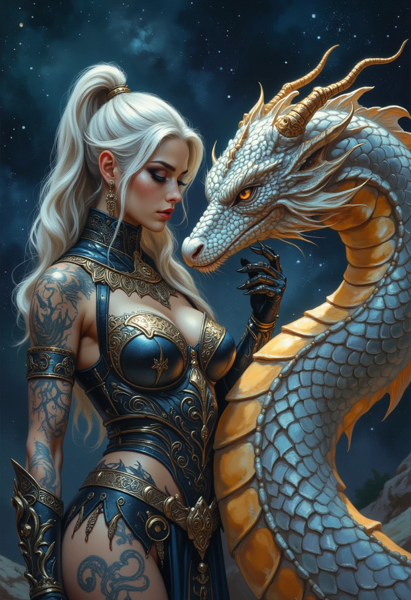 woman 30 years old, winterfel ,game of thrones clothes, dark castle, a woman (baela targaryen), black woman, black skin (black skin) medium hair, curly hair (white hair), (gray eyes) . Indifferent look , merciless. sitting in the dragons, (dragon) , flying, dinamic poses, egoist smile, upper body, angry face,