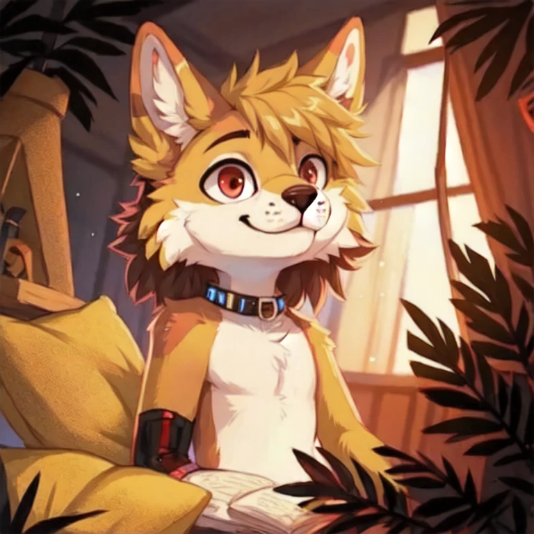 boy, squirrel, furry, bodyfur, blazer, bottomless, green tights, gloves, boots, chibi, happy, sparkling eyes, from behind, standing, against wall, facing away, outstretched hand, looking back