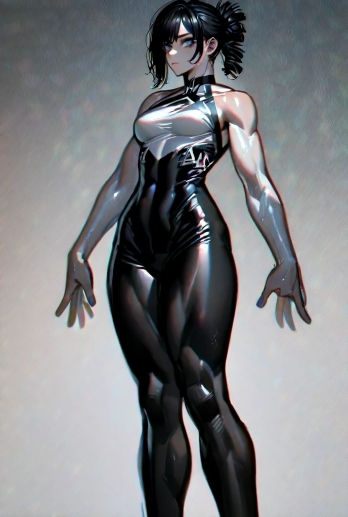 monochromatic drawing, photorealistic, realistic style, adult manga panel, impact frame, monochrome, by leyendecker, scene, solo, dark skin, light hair, jazz age streamline, big gigantic hips, hyper thighs, narrow waist, hyper legs, gigantic breasts, small waist, long legs, thin waist, big calves, wasp waist, thick calves, thin sillhouette, thick lips, ab etching, skinny silhouette, emotional, good hands, intricate, high detail, reflective leg sleeves, clean stylish look, detailed face, detailed background