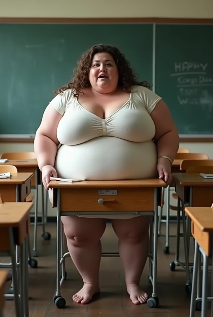 A VERY fat teacher showing her naked body