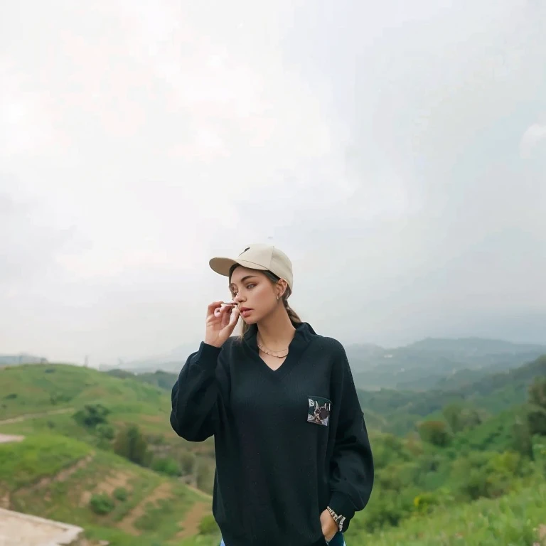 ((Best quality)), ((masterpiece)), ((realistic)), ((Best quality)), ((masterpiece)), ((realistic)), Girl walking in desert, looking tired, wearing Loose-fitting clothing Long-sleeved shirts and pants, Headgear, Sunglasses, very beautiful, in a natural and casual style on eye level, scenic, masterpiece, (highres), original, extremely detailed 8K , (photorealistic:1.4),flawless face, perfect eyes,symmetrica body shape,smile, 