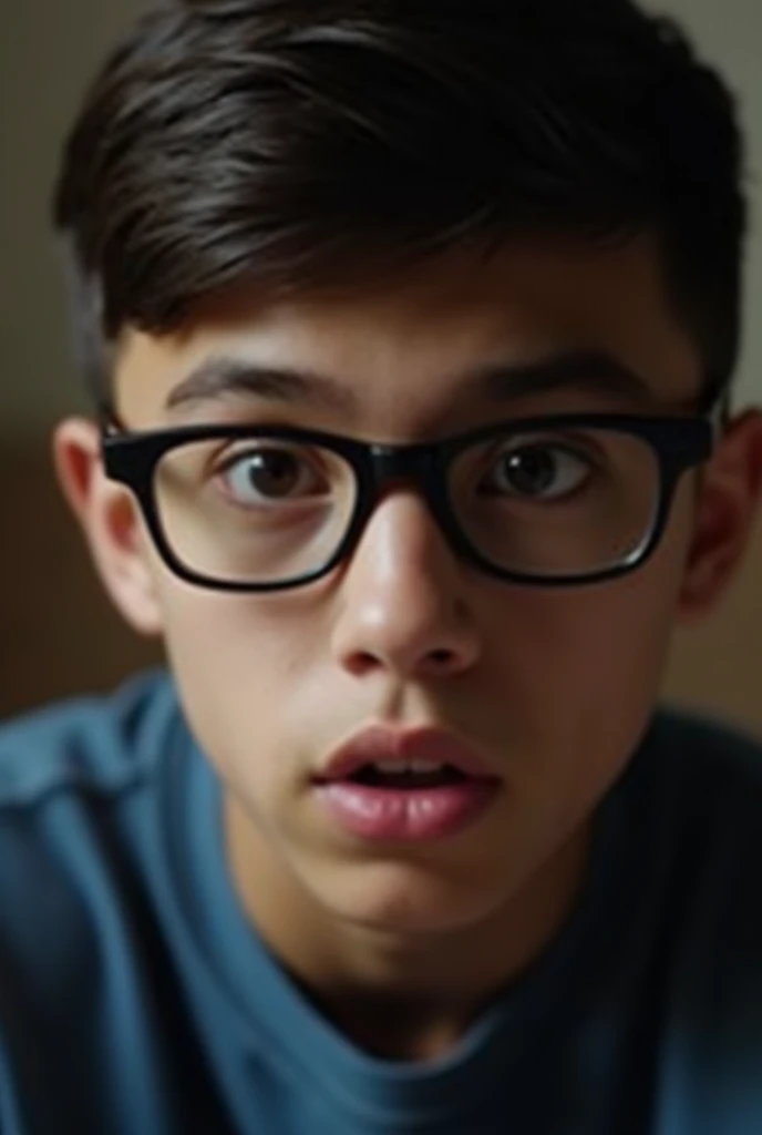 there is a young boy wearing glasses, covering his ears and making faces at his mother in the living room, looking at the TV, close up, pixar style, 4k, photography