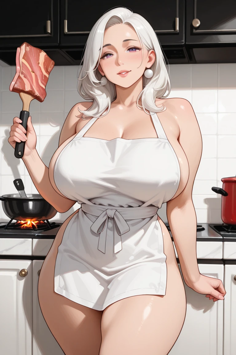 A maid with white hair in braids leans against the dishwashing counter. The master squeezes her tits and fucks her doggy style while she washes the dishes. The kitchen.shy face,cum inside.pussy x-ray.side view.He squeezed her tits nipple while fucking.