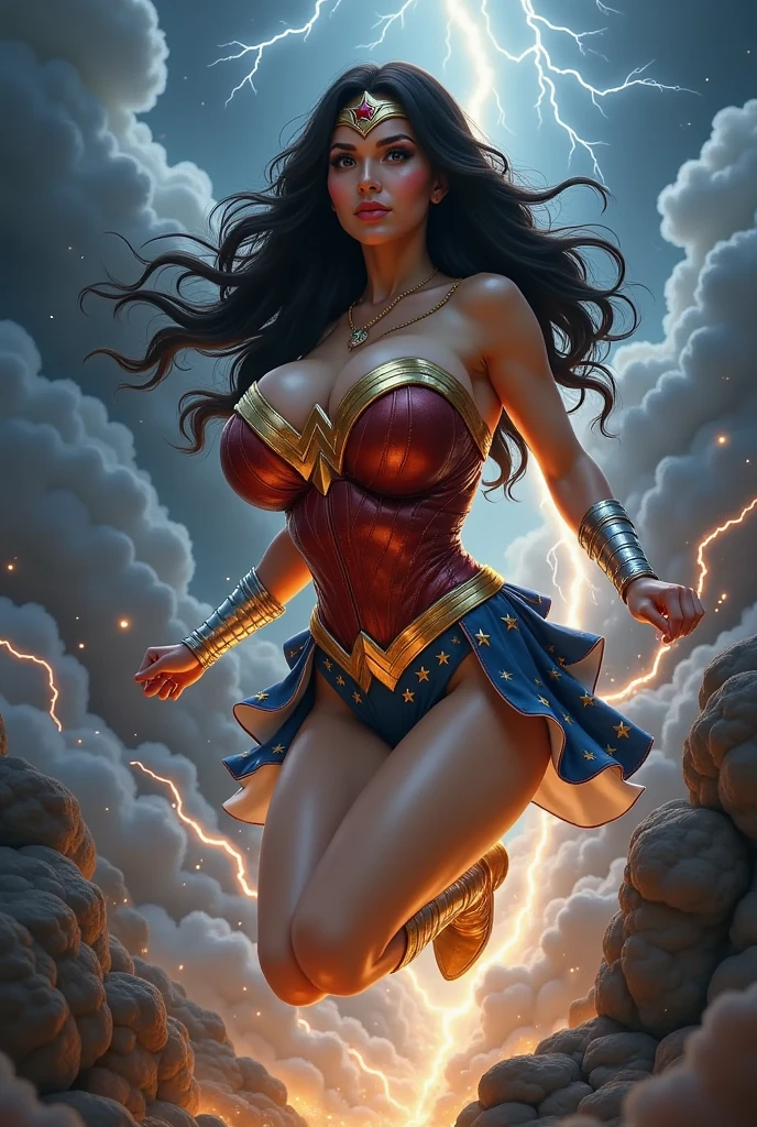{best quality,4K,8k,highres,masterpiece:1.2),ultra-detailed,(realistic,photorealistic,photo-realistic、looking at the camera}、{Chinese、Dancer、Very large breasts、Covered nipples、extremely detailed eyes and face}、Flaming background、(Has a fire element、There are sparks、arms)、vibrant colors、Thigh