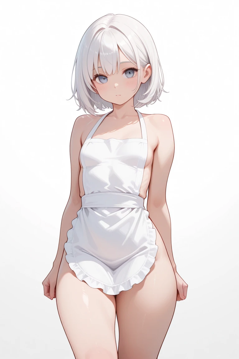 from behind ,A high resolution,(best qualityer),incredibily detailed ,natural lighting,kitchen,1 45 year old woman ,pose sexy,(high-detailed face),looking over his shoulder ,purples eyes ,side locks ,silver hair ,long ponytail ,standing ,shirt long ,transparentes ,medium breasts ,Live breasts , addressed , White mini dress ,(black and purple lace panties)