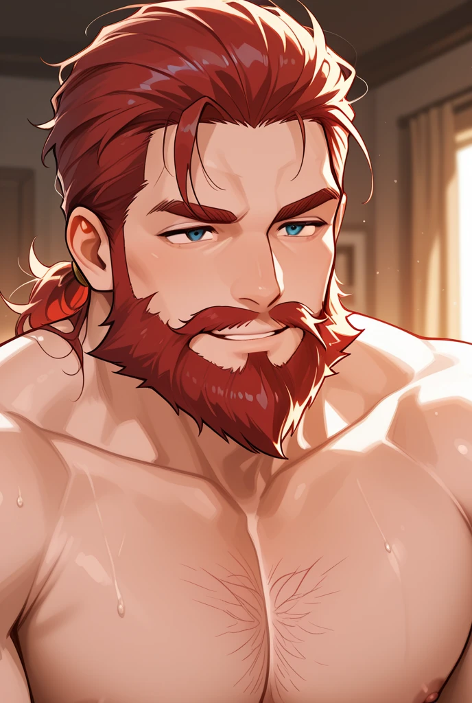 Viking, man, bathing, shirtless, hirsute, artwork, hairy chest, red hair