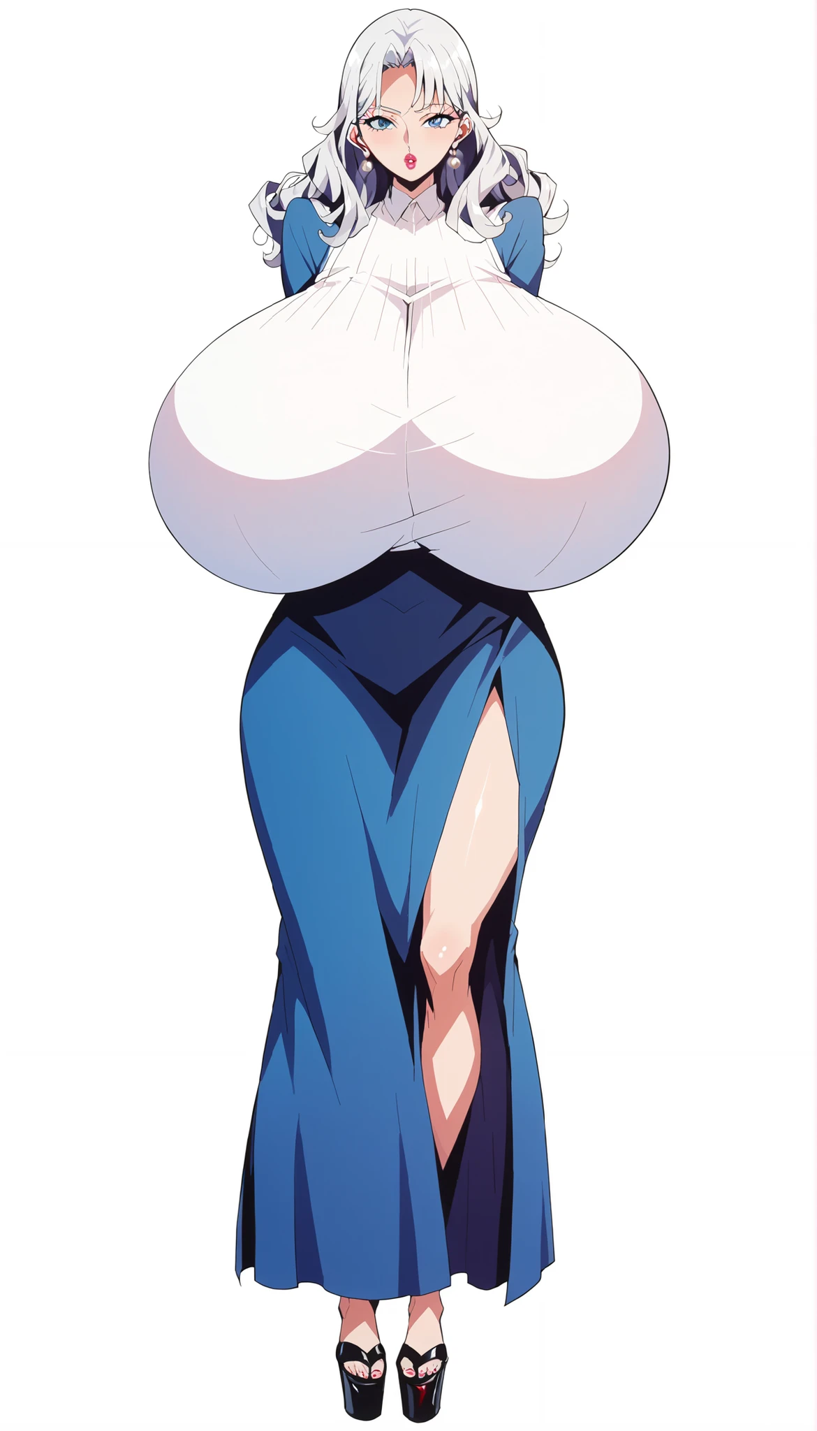 discordgr, 1girl, breasts, nipples, solo, blue theme, large breasts, navel, nude, simple background, breast focus, collarbone, <lora:Discord anything45pruned100r-000006:0.5>, full body