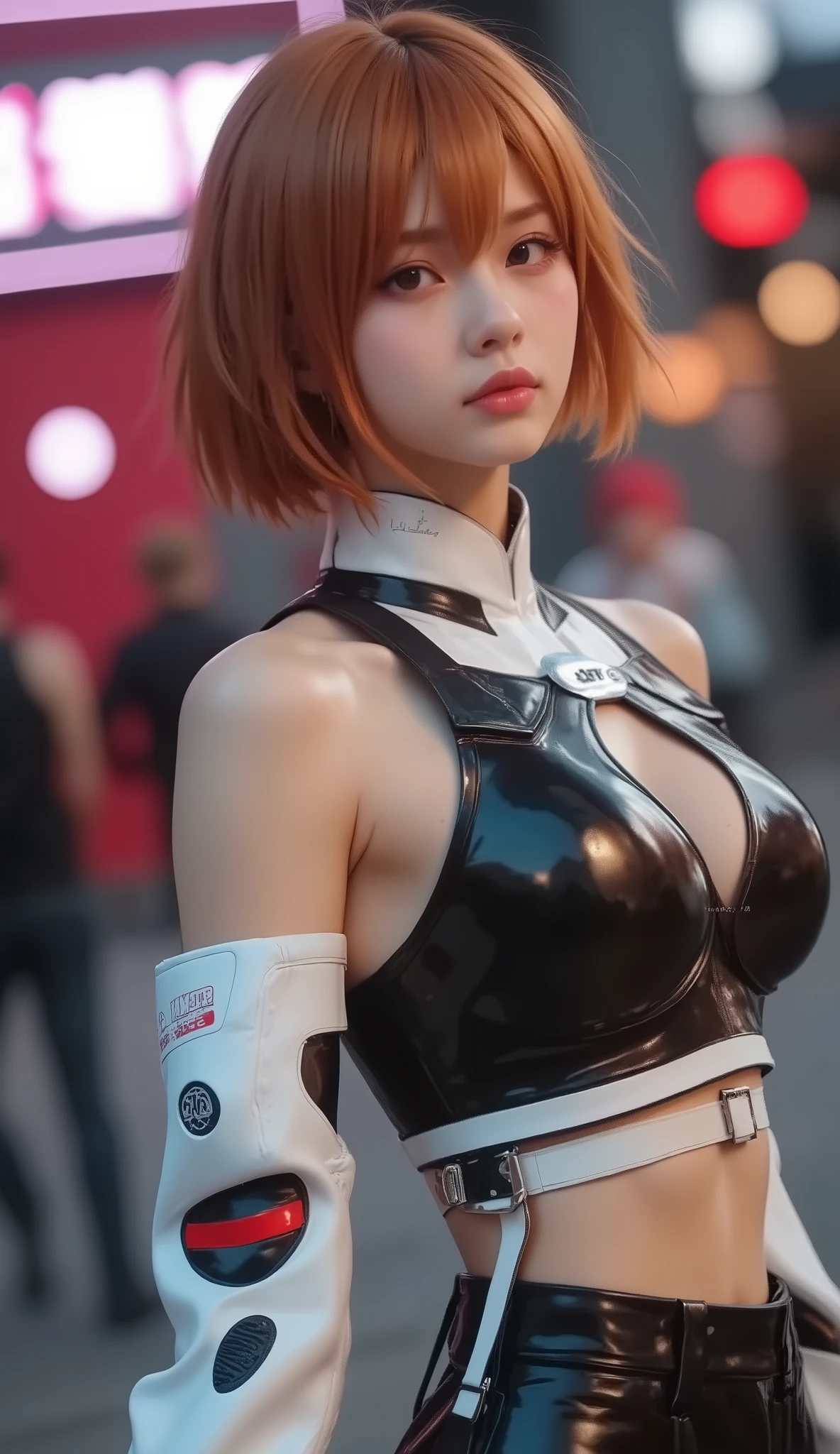 street fashion in 3025, ((Evangelion, Asuka Langley )),1 girl,solo,,Cowboy Shots, ,,, score_9,score_8_up,score_7_up,,8k,1 girl to improve Sa,solo, erotic, Big Breasts, Nipples