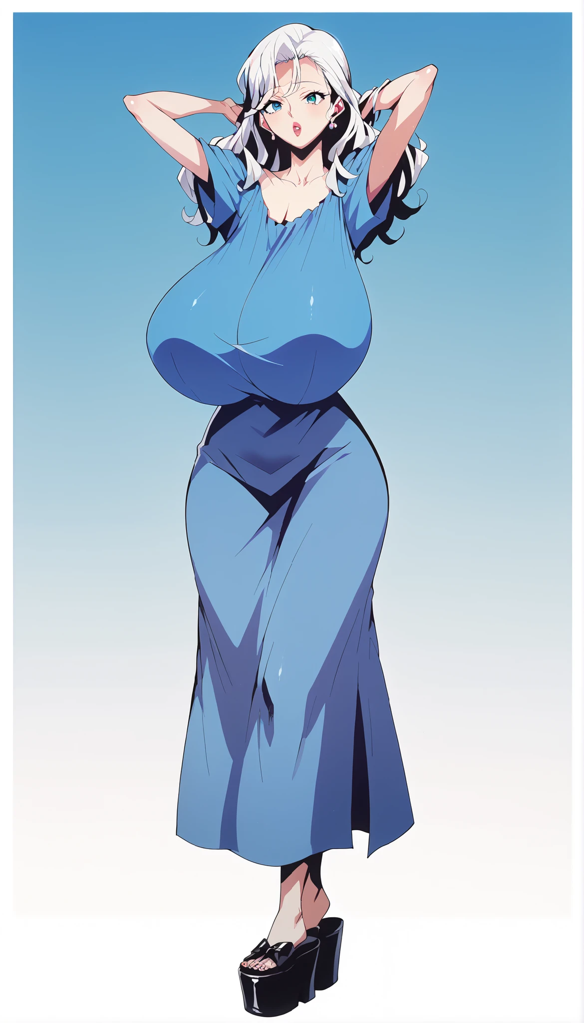 conceptart, white background, simple background, full body, Jewish woman, high cheekbones, curly hair, long hair, white hair, big lips, glossy lips, pale skin, tall, curvaceous, wide hips, massive breasts, huge ass, sun dress, platform shoes, hip dips, slim thick, HyperSag, sagging breasts, huge breasts, gigantic breasts, modeling, lips bimbo,score_9, score_8_up, score_7_up, score_6_up, score_5_up, score_4_up, 1 woman, {{{Masterpiece}}, {{{Hyper Detailed}}}, {{{best quality}}},score_9, score_8_up, score_7_up, score_6_up, score_5_up, score_4_up, 1 woman, (huge breasts: 1.4), {{{Masterpiece}}, {{{Hyper Detailed}}}, {{{best quality}}}, 