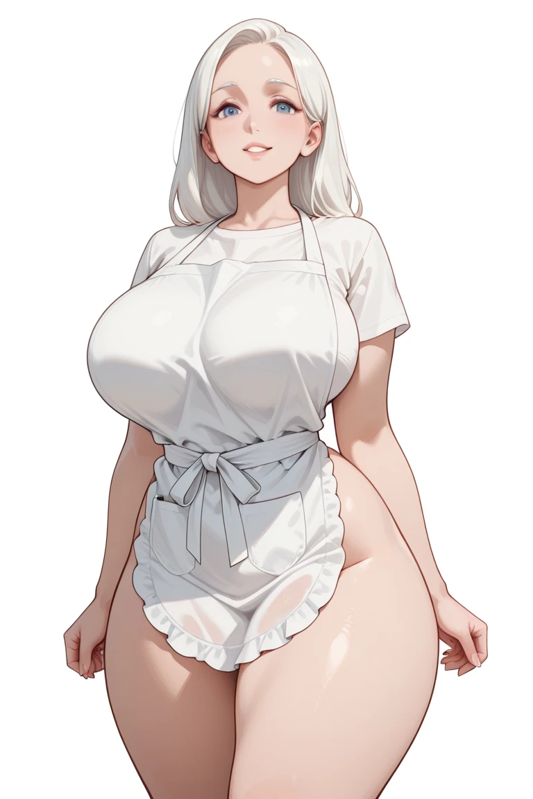slightly chubby, naked, see-through white mini tank top, open neckline, see through giant areolas, sagging breasts, bottomless, showing pussy, at market