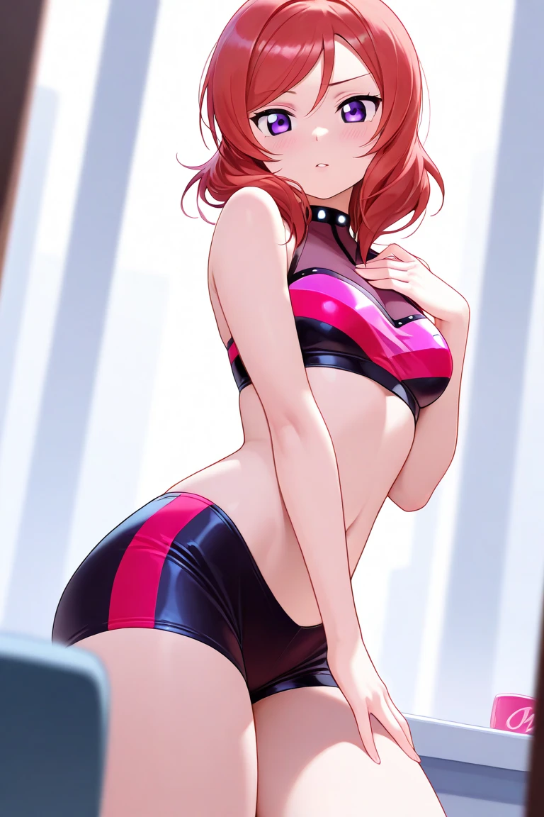 merula, sexy pose, pink high heels, sexy black sport bra, sexy pink sport panties, full body, thighs